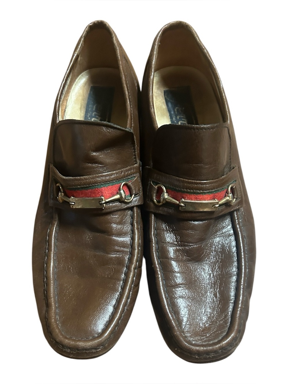Ferrari Brown Leather Loafers with Red Accent and Gold Bit